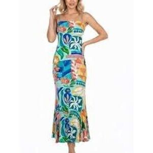 Paper Heart Sydney Australia Abstract Tropical Print Tie Back Midi Dress Small